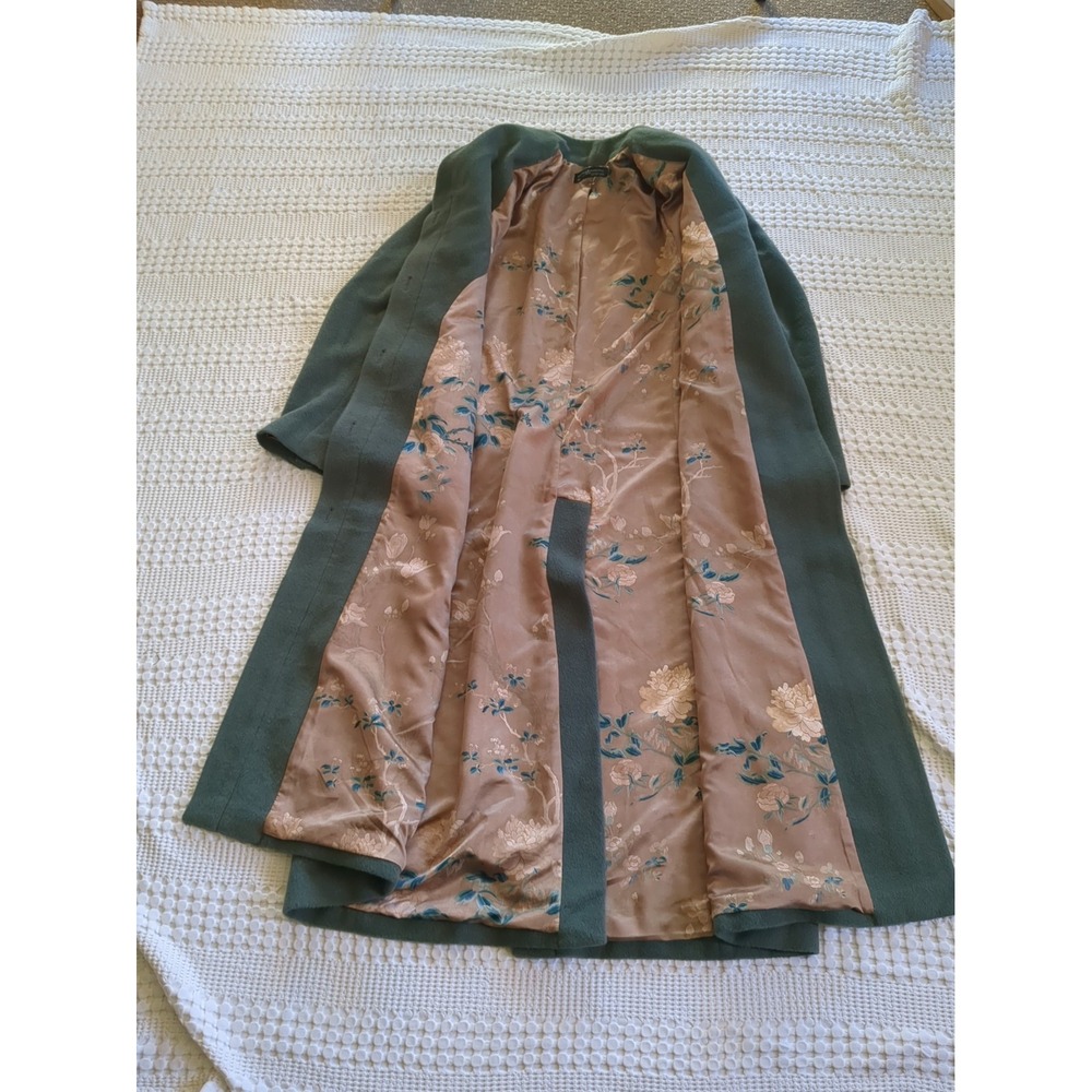 Peruvian Connection Baby Alpaca Full Length Coat Green Size 2 Floral Lining
